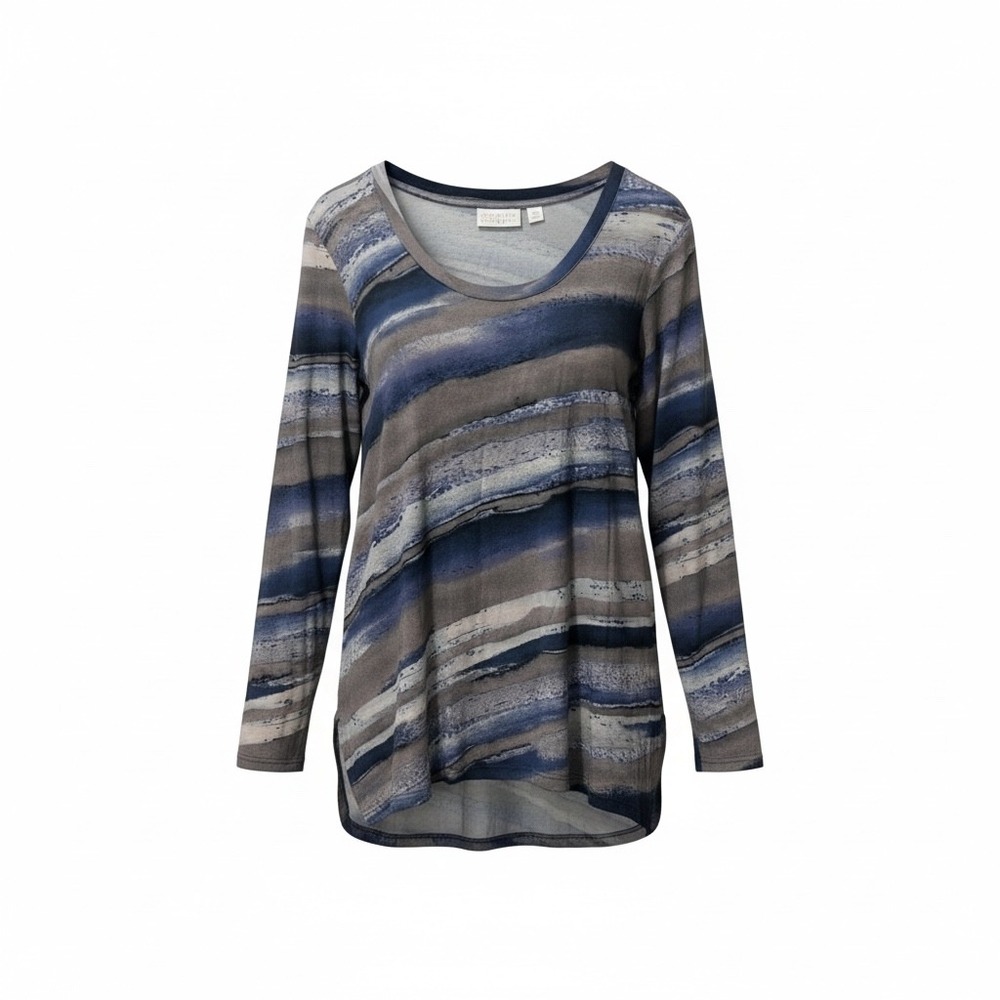 Elegant Blue and Gray Striped Long Sleeve Top